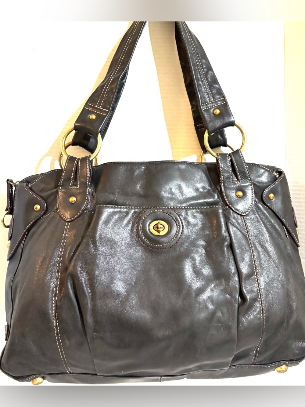 Classic Women's distressed Leather Tote Bag in Dark Brown